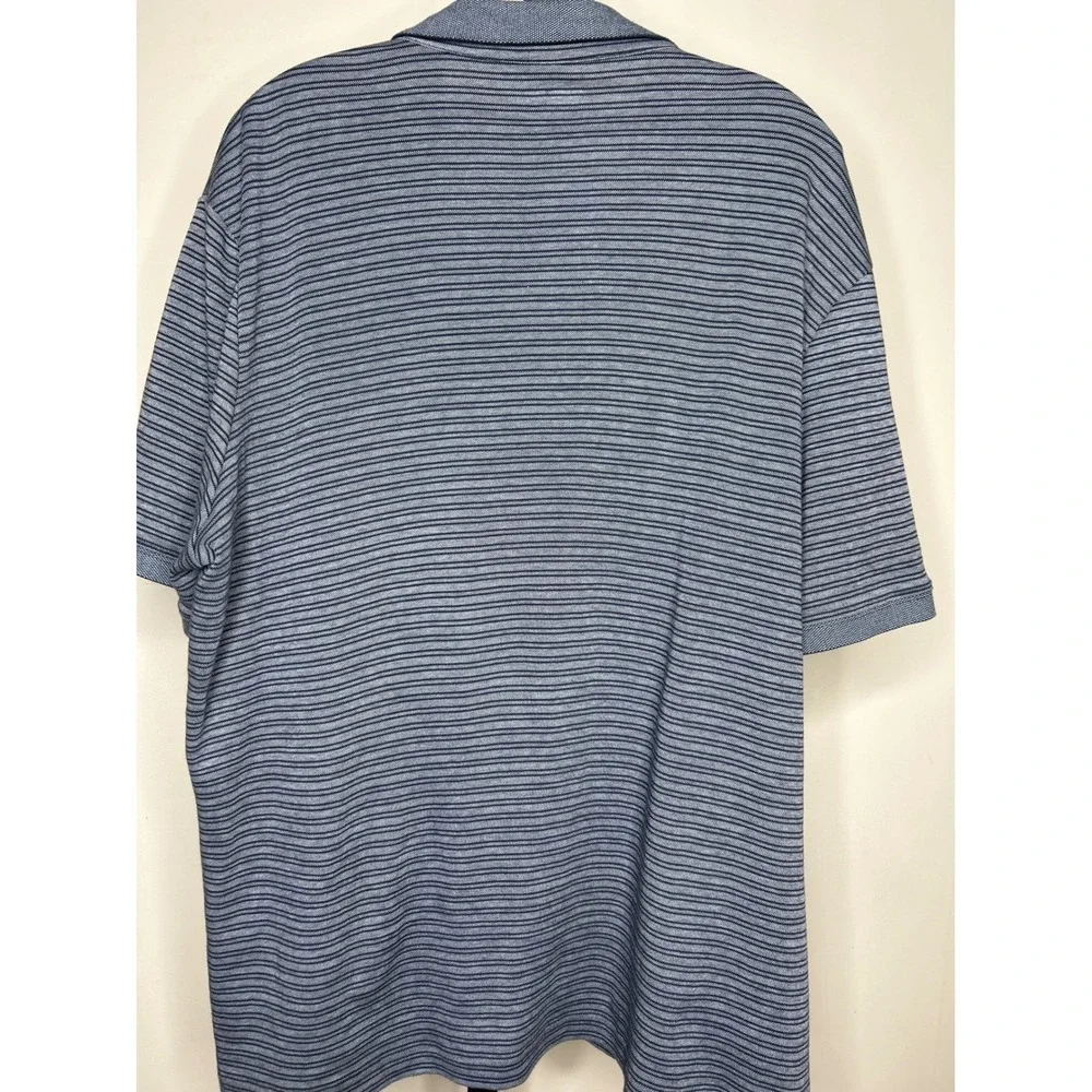 Lands End Mens L Traditional Fit Blue Stripe Short Sleeve Polo Shirt Golf Casual